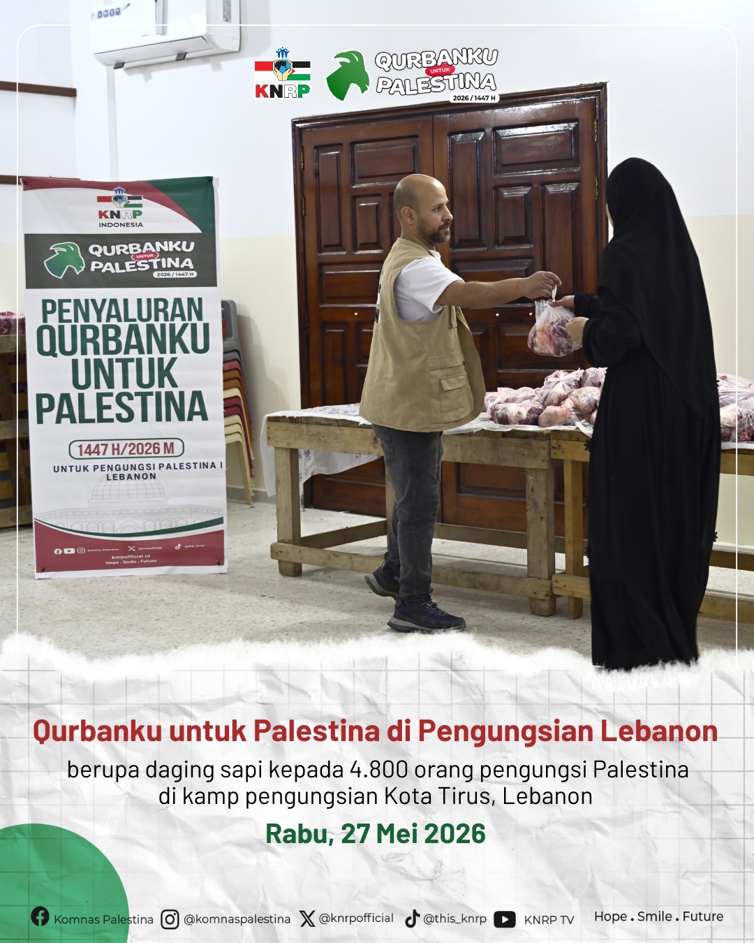 Penyaluran Daging Qurban di Pengungsian Lebanon (Rabu, 27 Mei 2026)